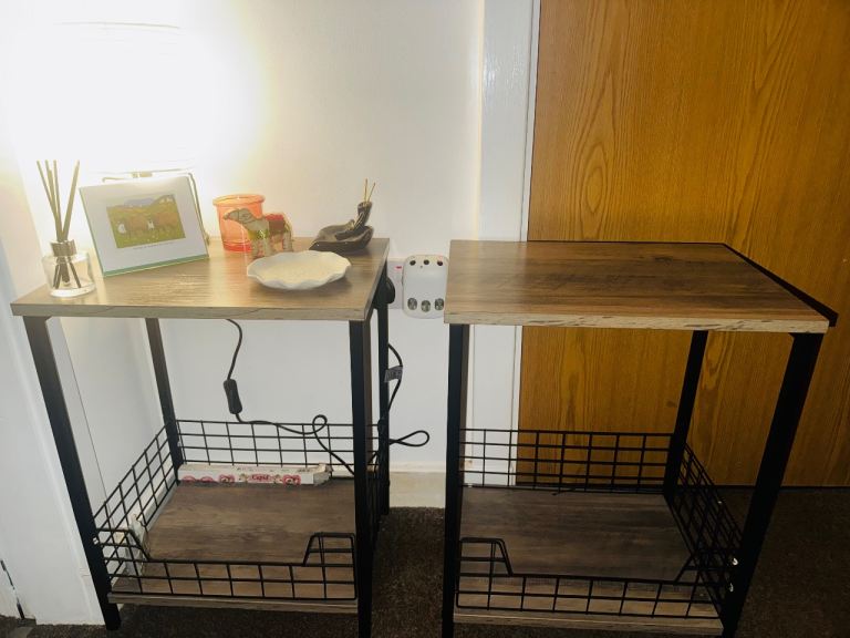 Pair of Industrial Style Bedside/Side Tables with Storage