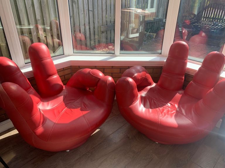 Pair of Red Novelty Hand Chairs – Funky Seating