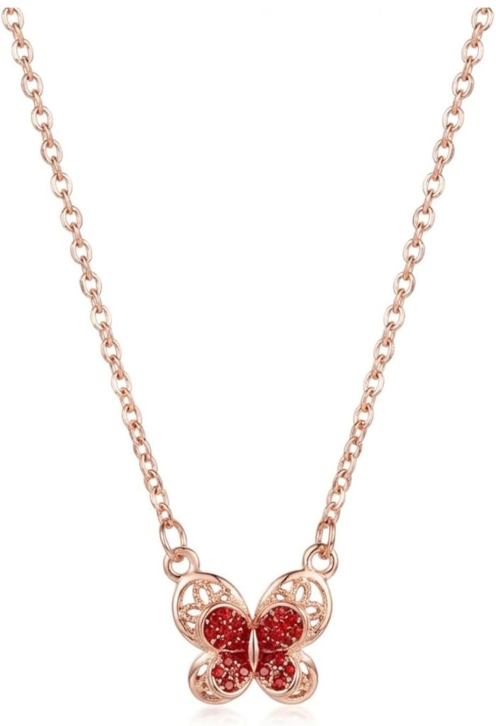 X100 pieces of Butterfly Pendant Necklace Sparkle Red Charm Fashion Chain – Rose Gold