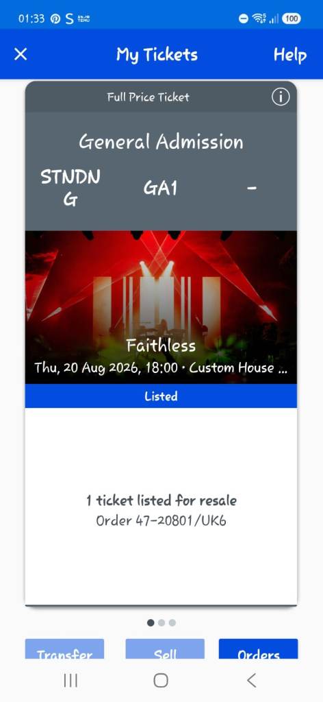 Faithless tickets x 3