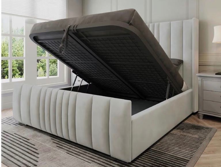 New Silver Velvet Ottoman Small Double Bed Frame