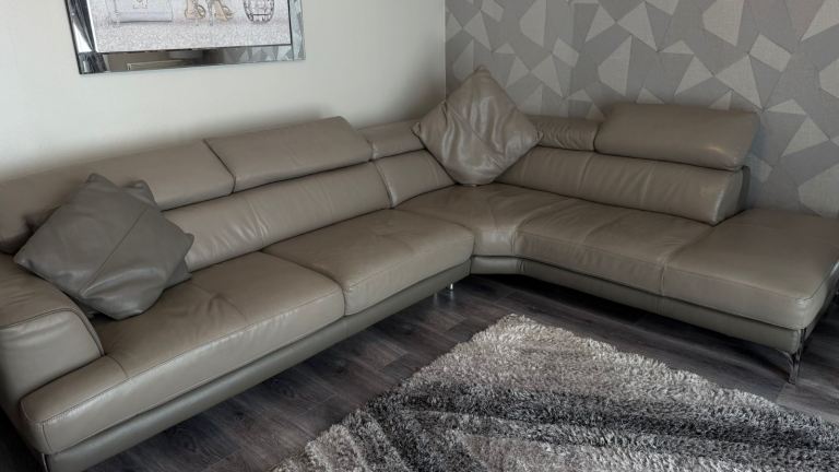 2 toned grey Leather Corner Sofa 