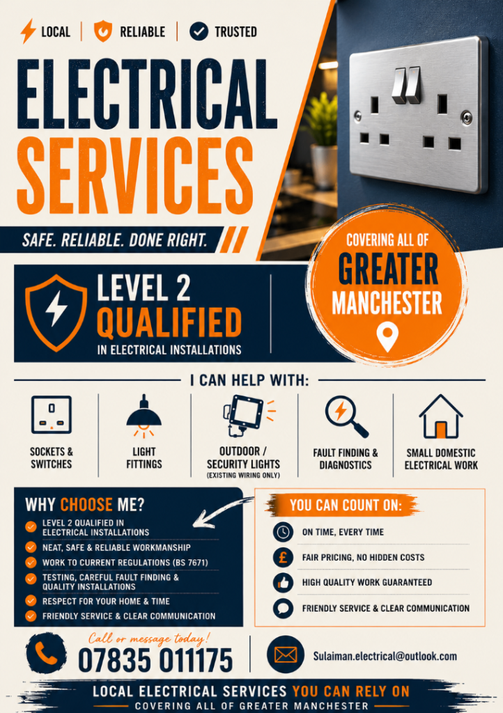 Small Electrical jobs- Sockets, Lights & Switches. 