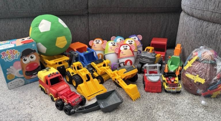 Large Bundle Kids Girls Boys Toys Games Vehicles Skittles Mr Potato Head construction vehicles