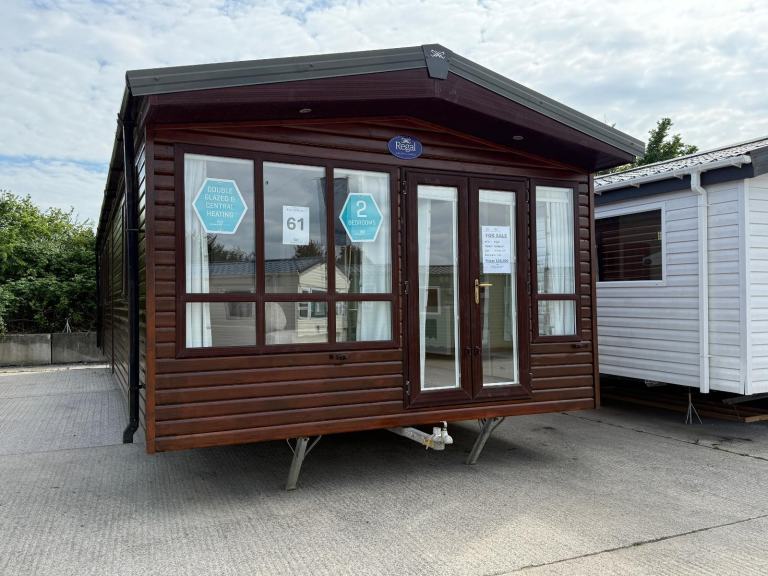 40x13ft 2 Bed Static Caravan with Wood Exterior - DG, CH, French Doors - Offsite