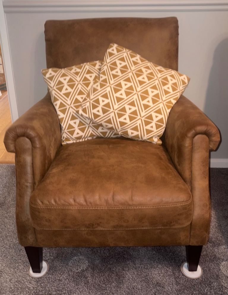 Lovely brown/tan brushed leather style arm chair