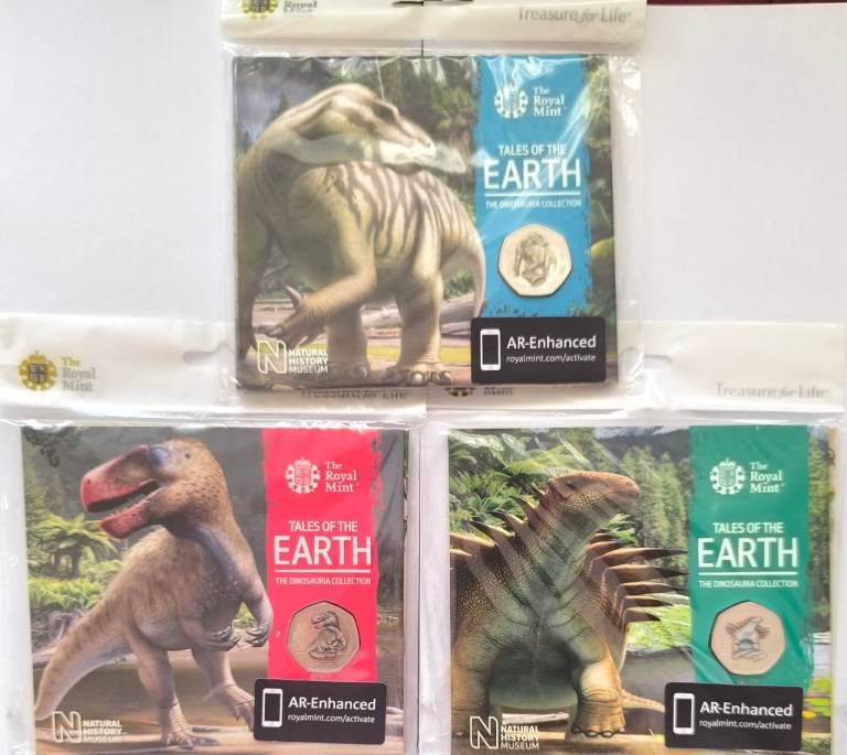 2020 50p Dinosaur Colour 3 coin RM set, BUNC. 
