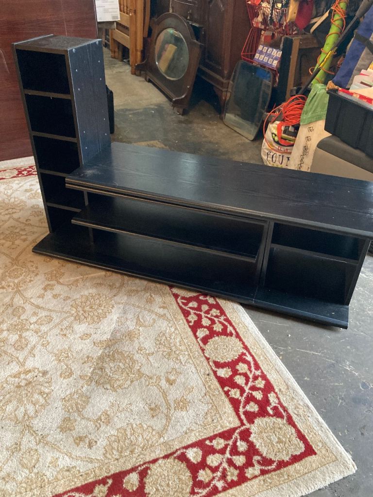 Black wood tv stand with shelves 