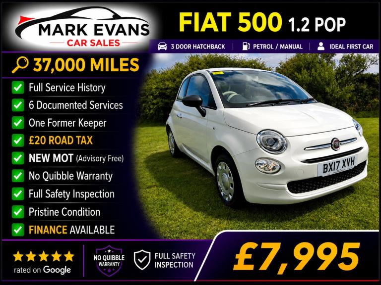 2017 Fiat 500 1.2 Pop 3dr HATCHBACK PETROL Manual