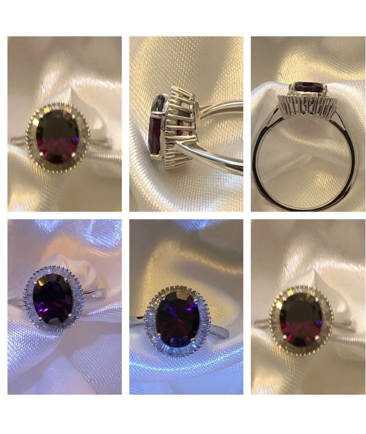 Garnet diamond Size P ring Silver 925 platinum overlay New 