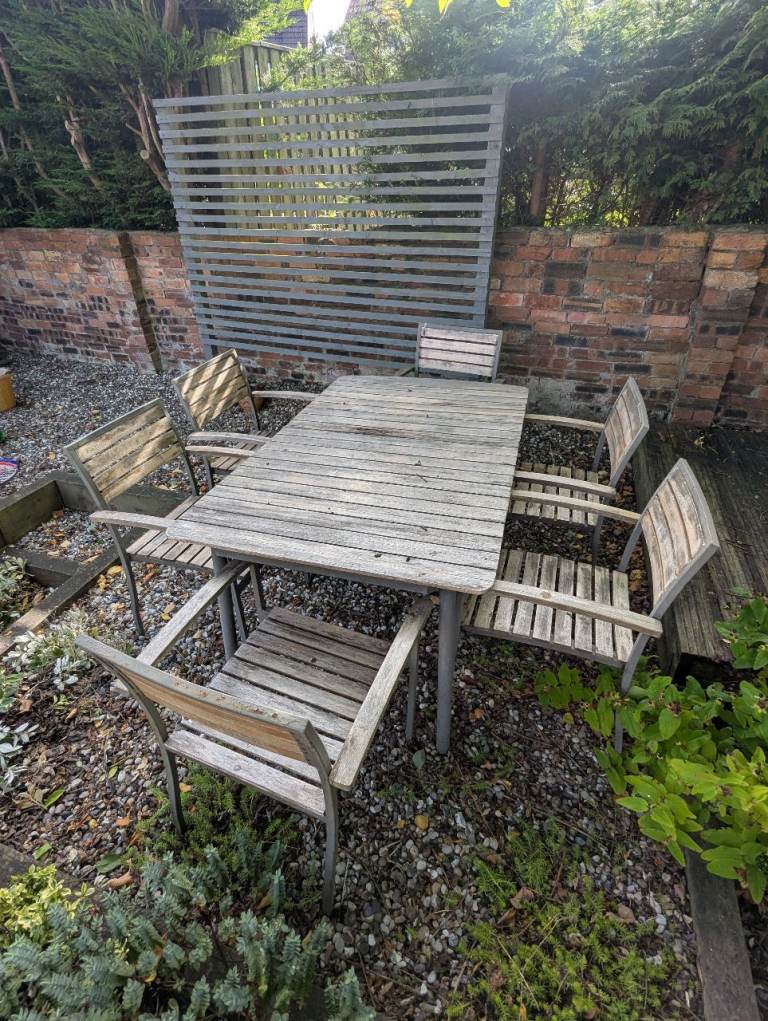 Wooden Garden Dining Set with 6 Chairs – Fair Condition