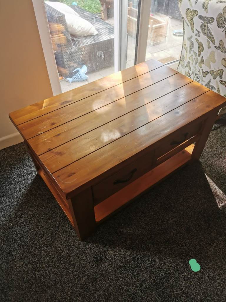 2 solid soft pine cupboard units & a coffee table 