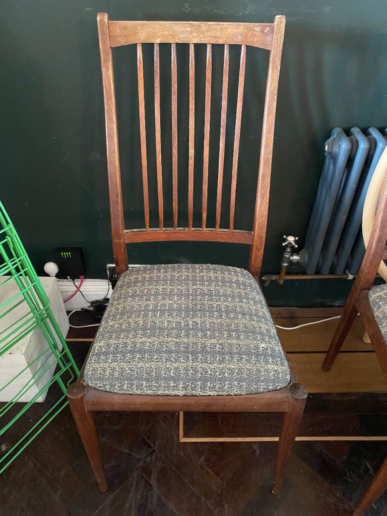 Free Wooden Dining Chairs with Fabric Seats - Set of 4, Fair Condition