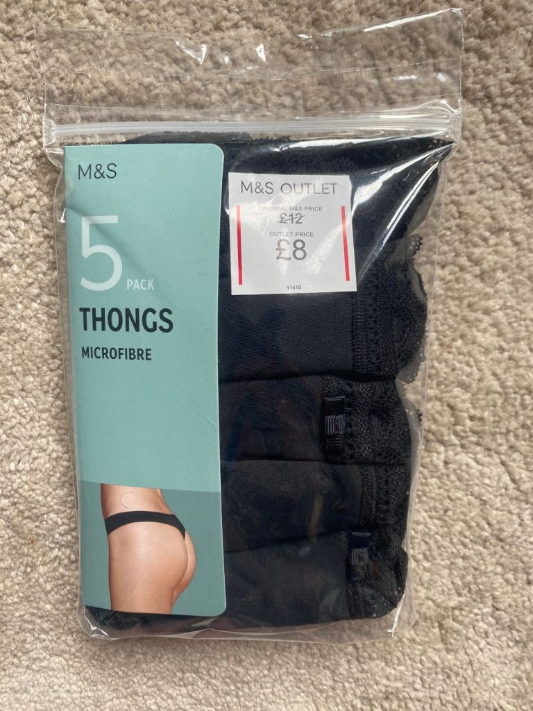 M&S black thongs 5 pack *NEW* size 10