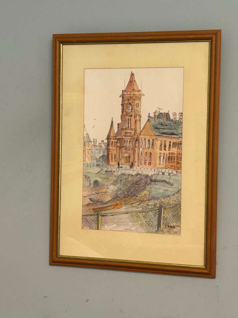 Ltd Framed Print St John’s Church Cardiff by Y Roper (Maybe) H24.5in/62cm W20in/51cm  J222