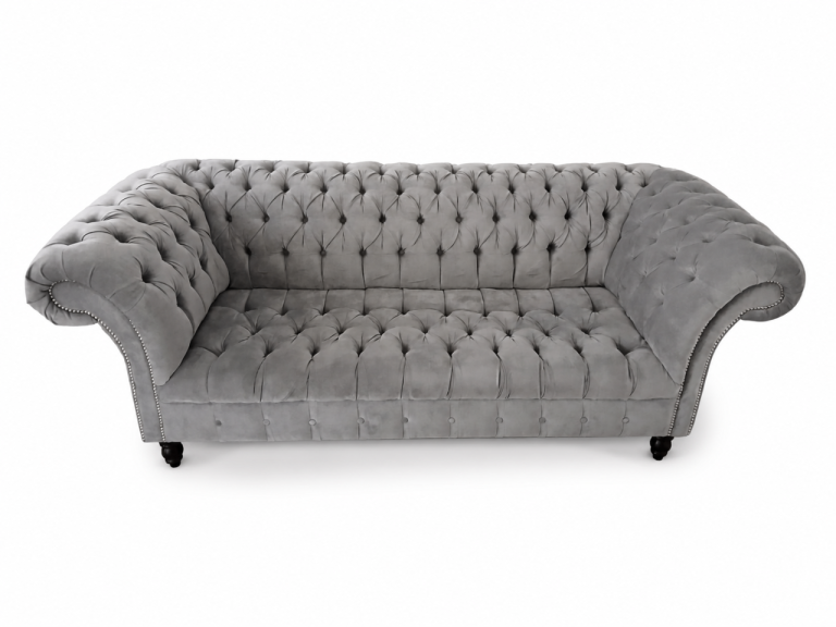 Grey Velvet Chesterfield 3 Seater Sofa Deep Buttoned Luxury Couch UK