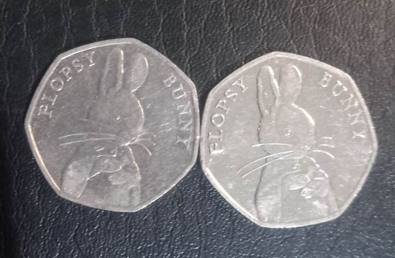 2 Rare Flopsy Bunny 50p Coin
