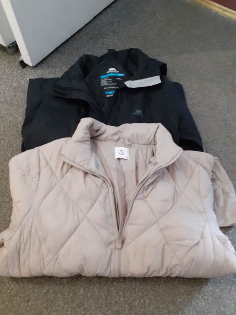 Trespass Black Waterproof Jacket & Beige Quilted Jacket – Good Condition