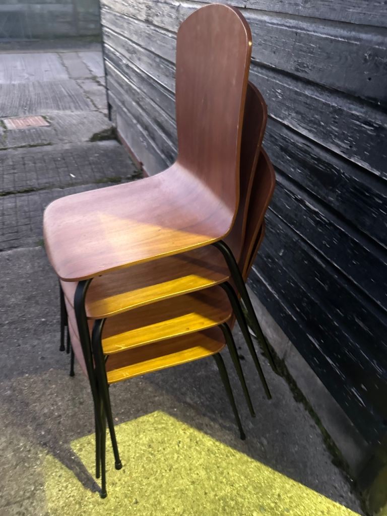 image for Vintage retro mid century modern MCM stacking kitchen dining chairs x 2 4