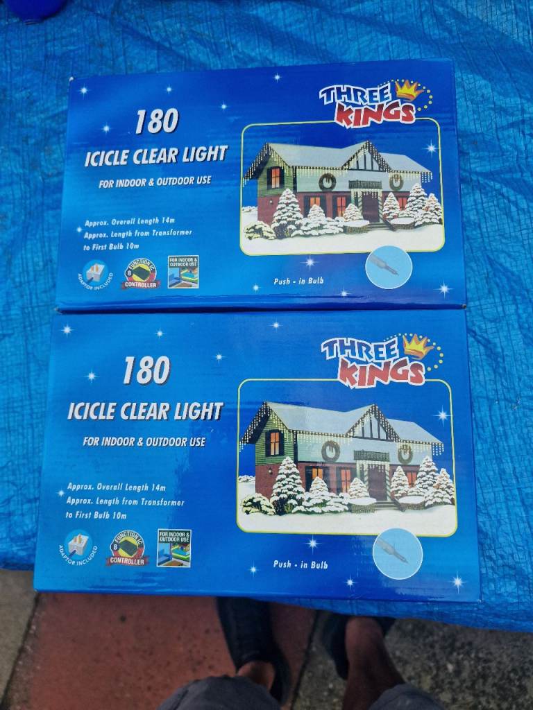 Three Kings 180 Icicle Clear Light Christmas Lights - 2 boxes New
