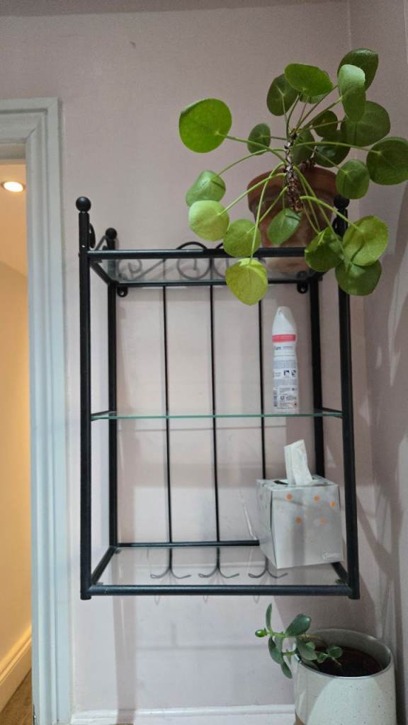 METAL & GLASS BATHROOM WALL SHELF