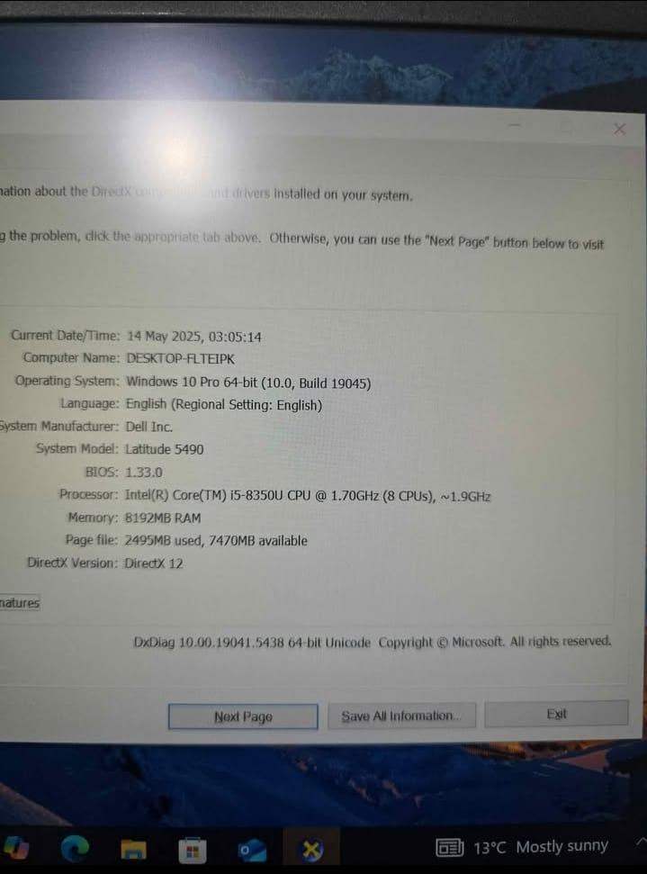 Dell latitude 5490,core i5,8th gen, 8gb ram,256 ssd,very good condition, excellent battery Or