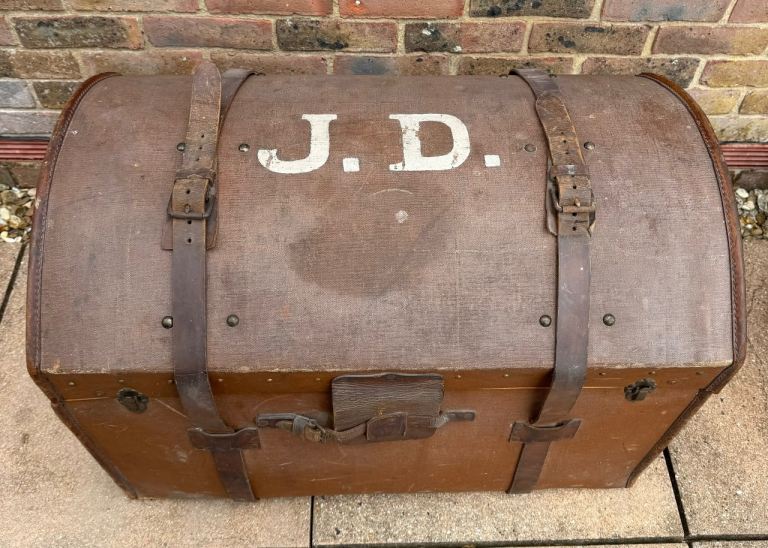 Large (The Crescent) Domed Steamer Trunk Canvas & Leather