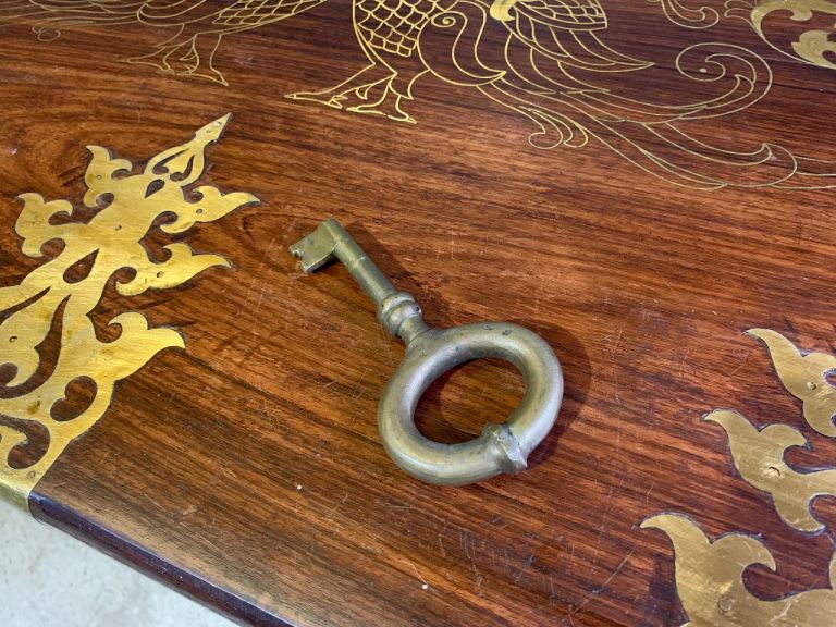 Anglo Indian Antique Style Solido I’m Rosewood & Brass Dowry Chest Blanket Box Storage Trunk