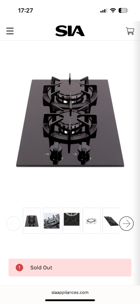 SIA BGH30BL 30cm Black Gas On Glass Domino Hob With Cast Iron Stands And LPG Kit