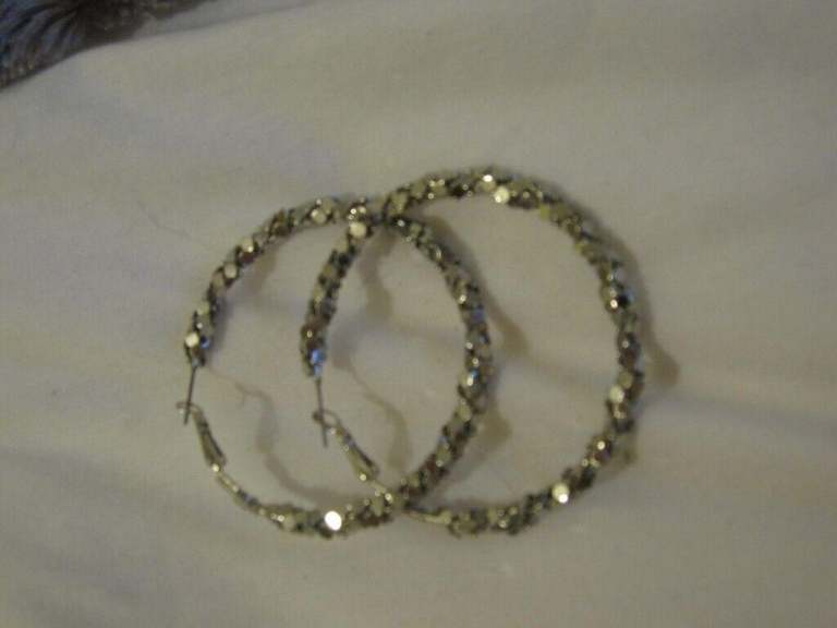 Silver effect beaded hoop earrings