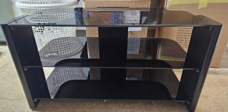 TV/Media stand, smoked glass & steel 