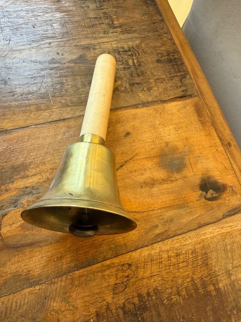 Vintage Brass Hand Bell with Wooden Handle 