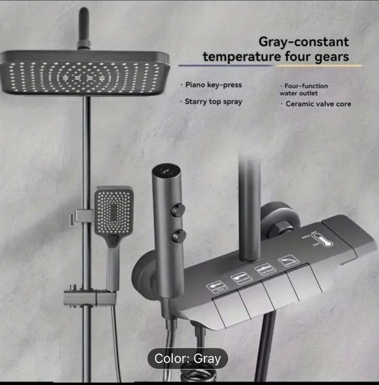 BRAND NEW BOXED Gray 4 Ways Piano Keys Shower Faucet Set Thermostatic