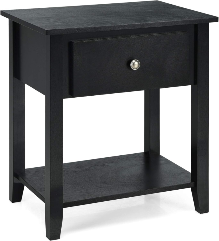 COSTWAY Bedside Table, Wooden with Drawer and Open Storage Shelf 6x40x61cm