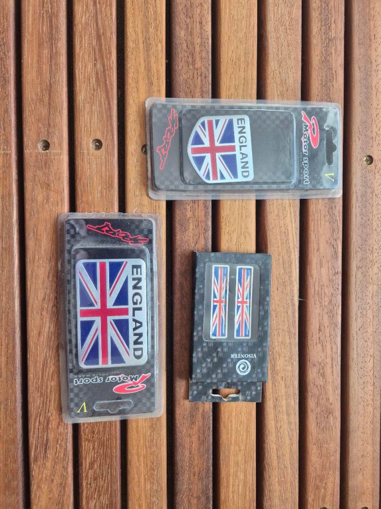 Vintage Motor Sport England Union Jack Car Badges x3 – New Old Stock – British