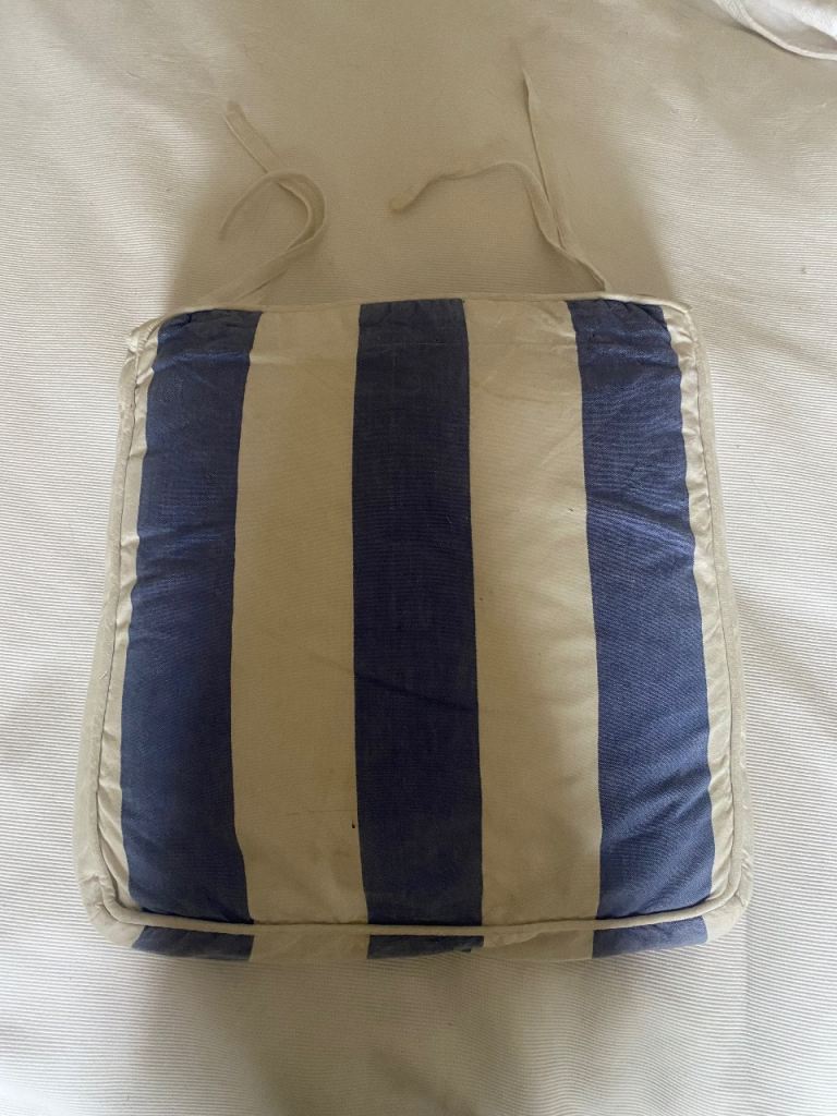The White Company blue and white stripe cushion 