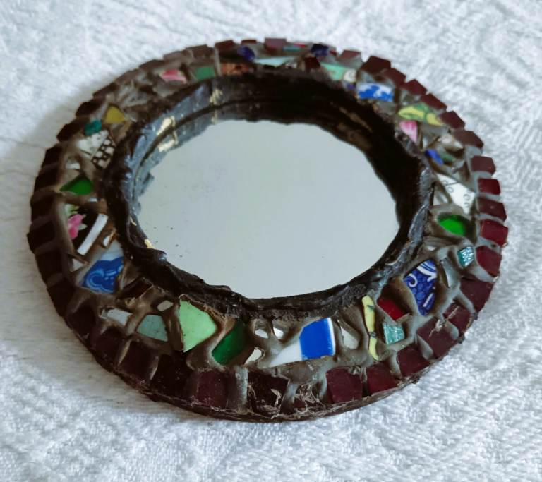 Mosaic Mirror Round Circle Small Width 6 1/4 Inch Border Tiles Glass Width 1 1/4 Inch 