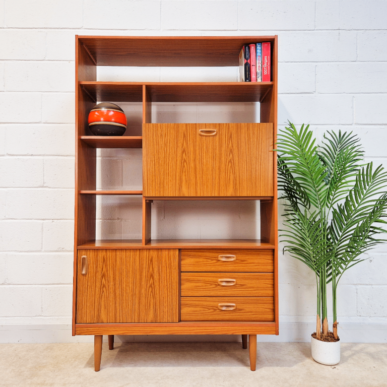 Schreiber Vintage Retro Mid Century 'Small & Tall' Teak Slim Sideboard Bookcase Room Divider PG216