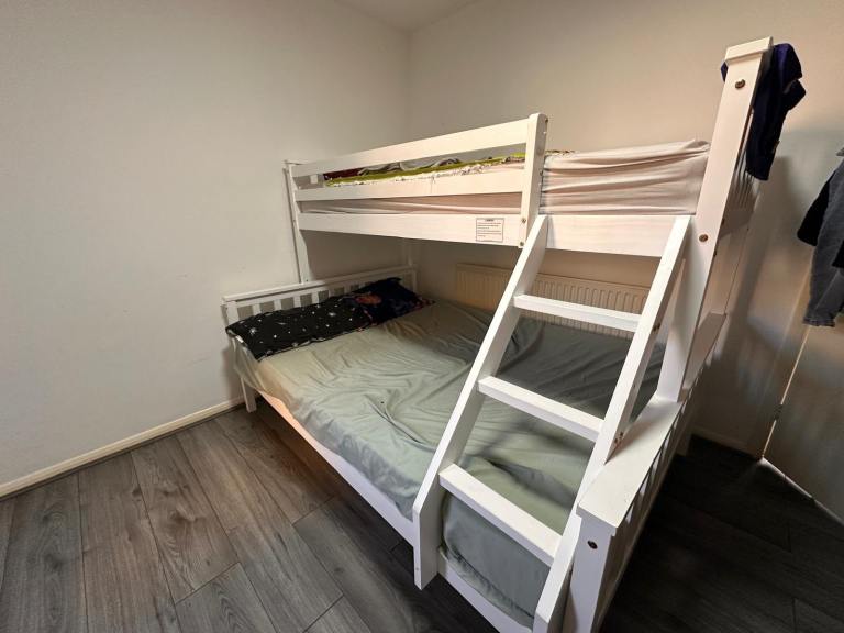 White Wooden Bunk Bed with Ladder – Good Condition