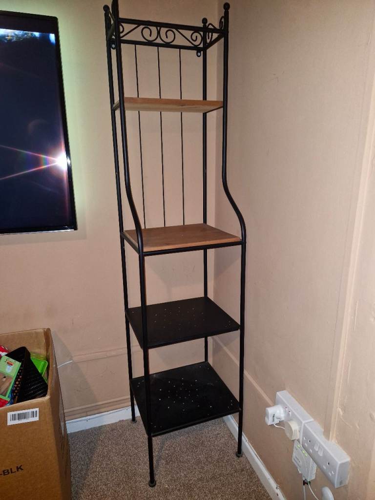 Black Metal and Wood Display Shelf Unit – Good Condition