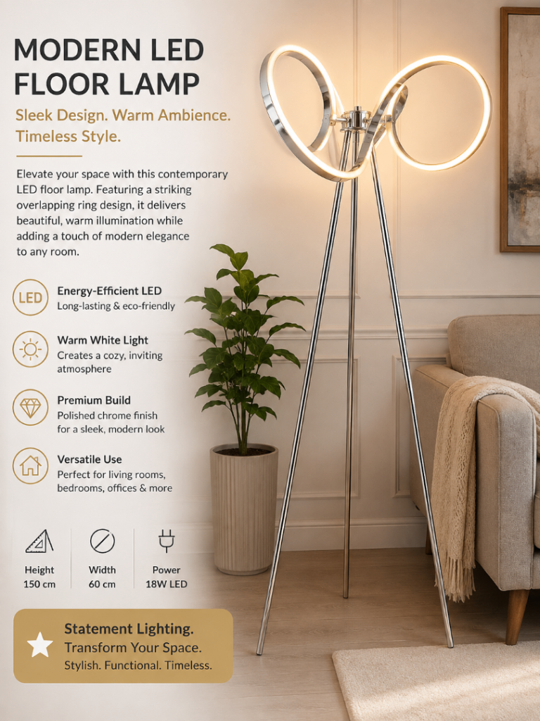 Modern Chrome Double Ring LED Floor Lamp