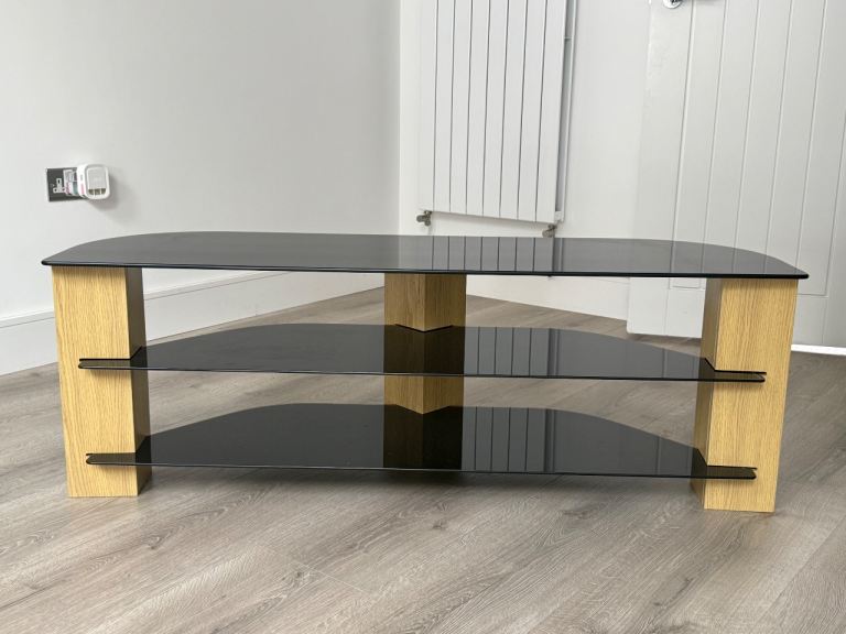 Black Glass and Wood TV Stand – Good Condition