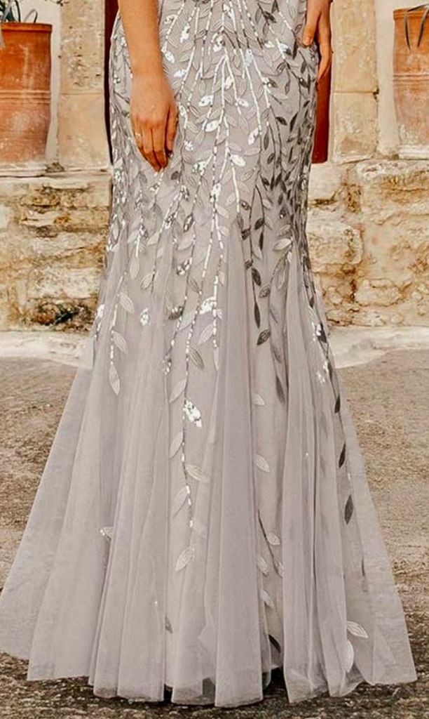 Stunning mother of the bride fishtail silver dress