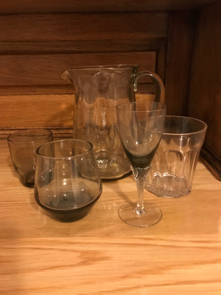 Smoky Glass Jug + 4 glasses