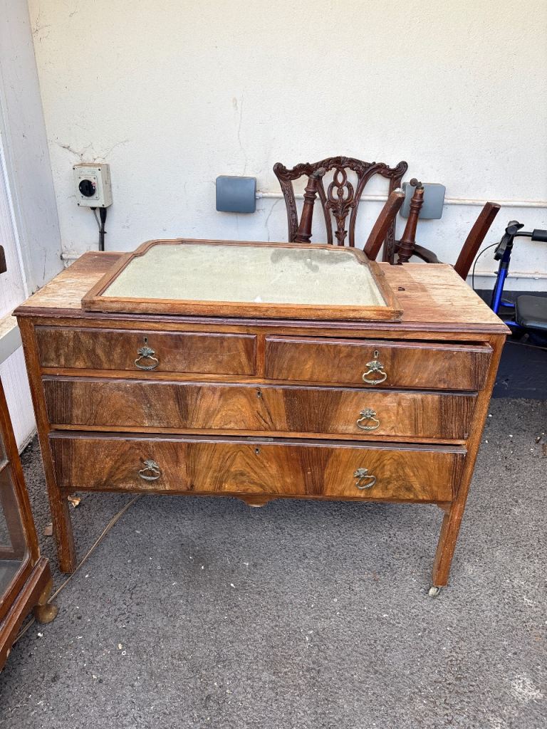 Vintage Wooden Dressing Table with Mirror – Needs TLC