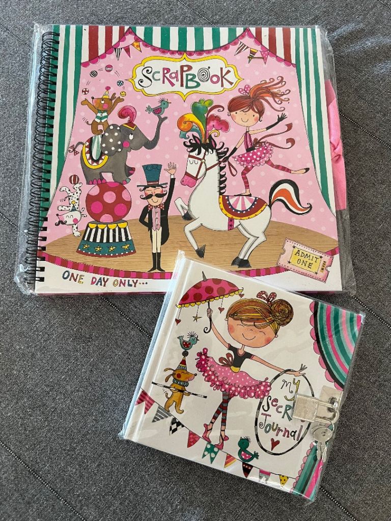 Scrapbook and secret journal with lock and key circus themed.