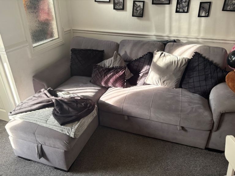 Grey Corner Sofa Bed with Storage – Good Condition