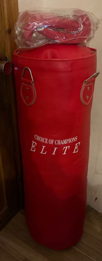 ELITE REXION LEATHER PUNCH BAG 3FT3 WITh CHAINS AND BAG GLOVES 