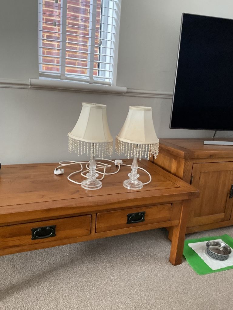 Pair of Small Bedside Lamps with Cream Fabric Shades