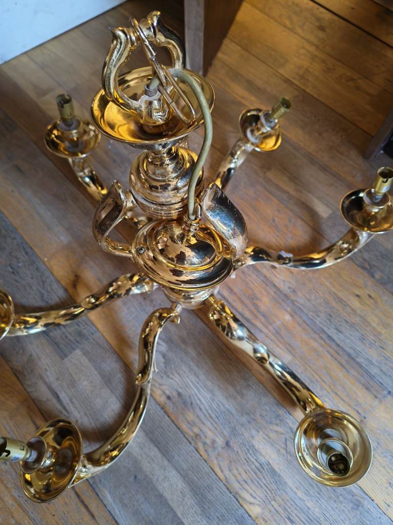 Vintage Brass Chandelier – Six Arms, Good Condition